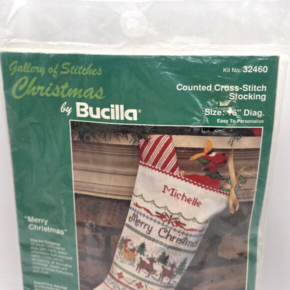 BUCILLA Christmas Heirloom STOCKING #32460 CROSS STITCH MERRY CHRISTMAS 16" PICS - Picture 6 of 7